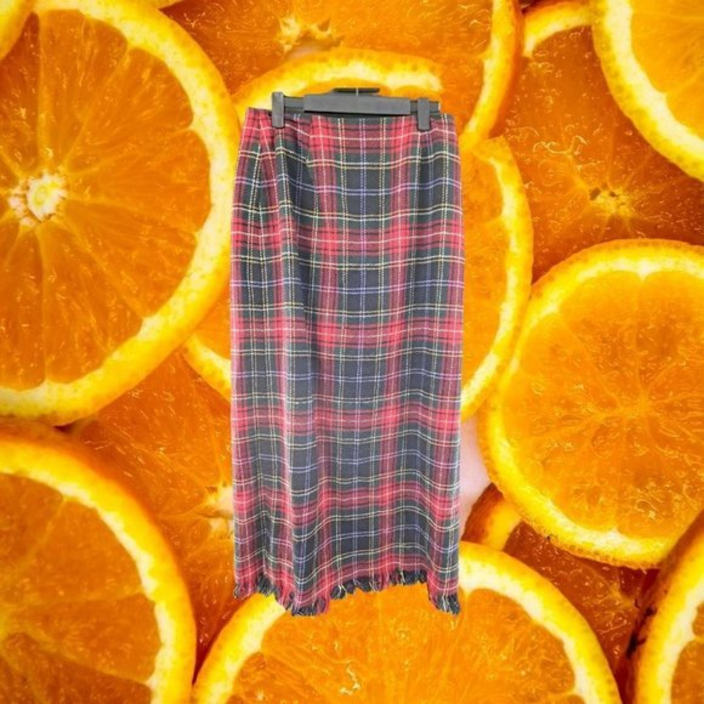 J London 100% Wool Plaid Long Skirt‎ Size 10